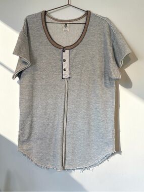 We The Free Cream and Tan Terry Knit Pullover